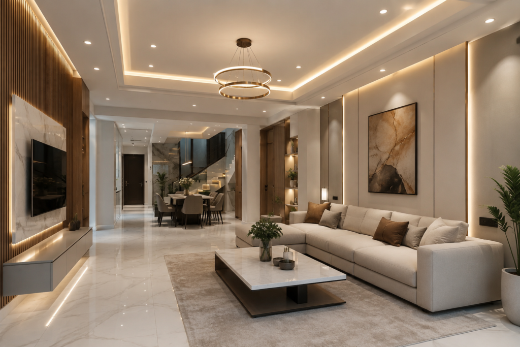 شركة تشطيبات مكة تنفذ تشطيبًا داخليًا فاخرًا للفلل والمنازل باستخدام أحدث التصاميم ومواد عالية الجودة.
